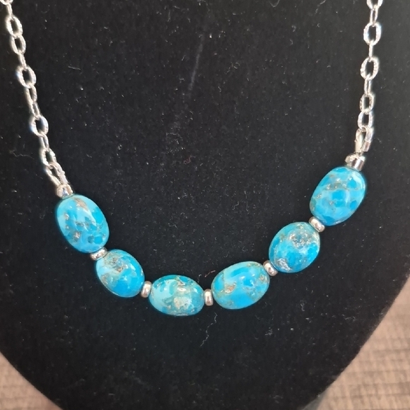 Sleeping Beauty Turquoise 18" Necklace On Sterling Silver Chain - Picture 2 of 4